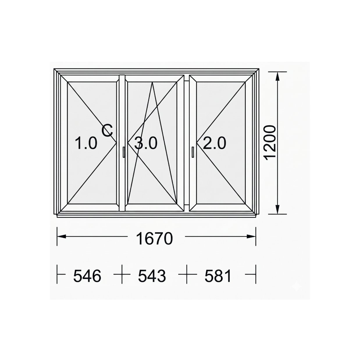 Fenêtre ALU 3 Vantaux Gris Anthracite aluminium - 167x120cm - NEUVE