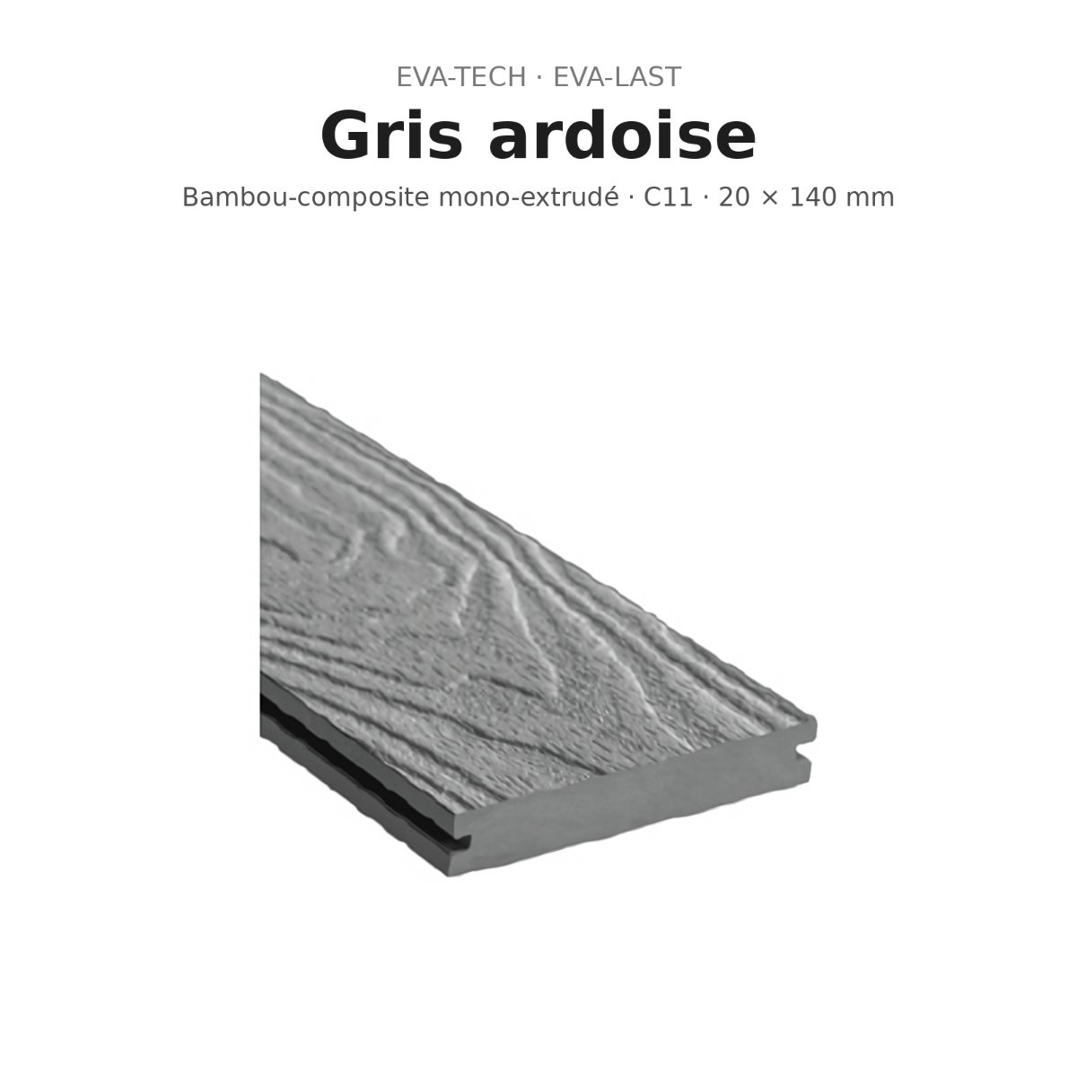 Lot lames terrasse composite Eva-Last Eva-tech - Gris ardoise - T3 20x140 – 2,90 m