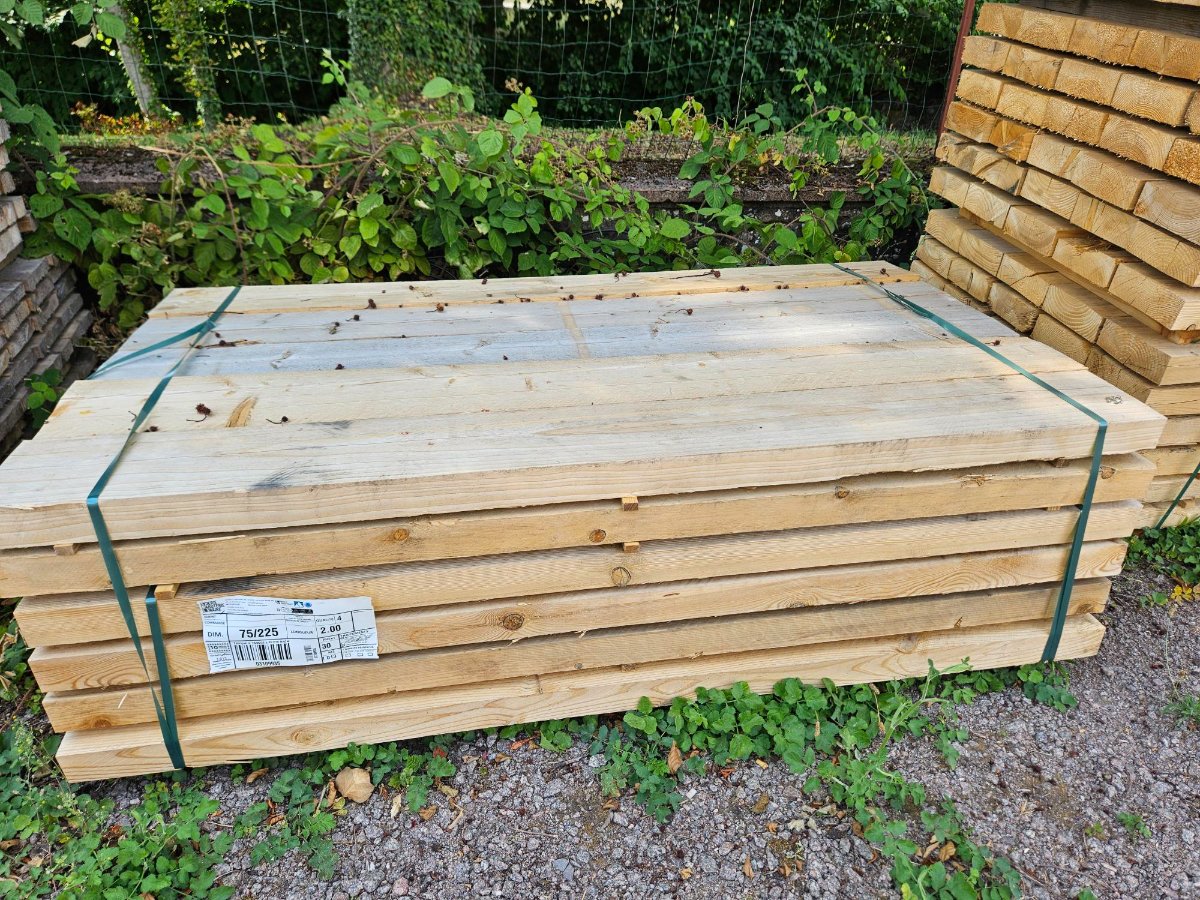 Sapin/épicéa – 75x225 mm - 2m - qualité choix 3 / 4 - emballage / coffrage – non traité
