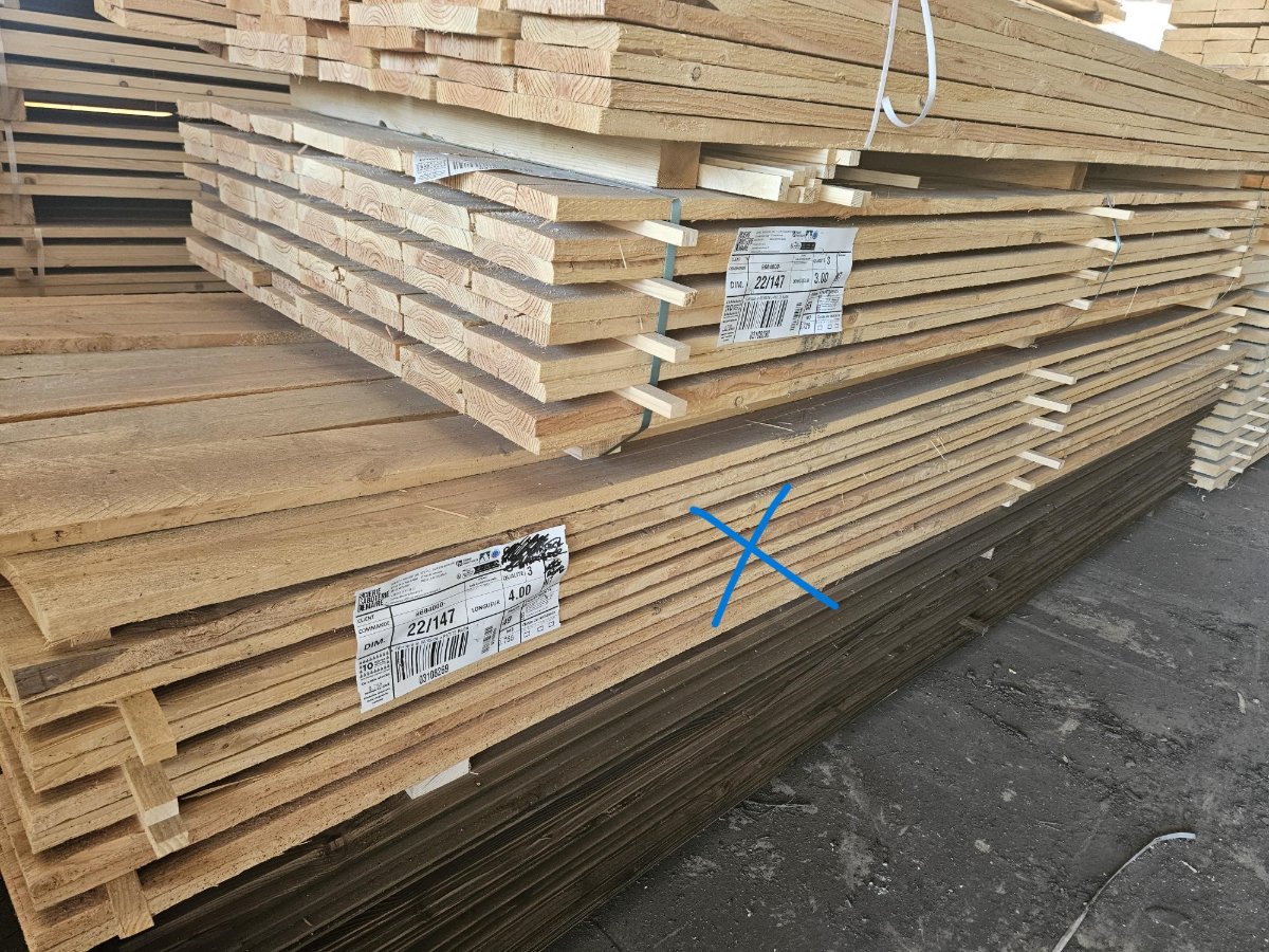 Sapin/épicéa – 22x147 mm - 4m - non traité – choix 3 – qualité emballage/coffrage
