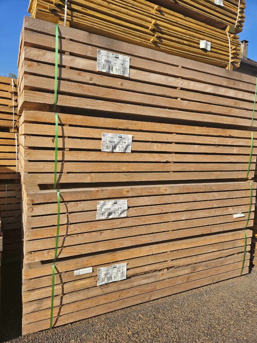 Sapin/épicéa – 75x225 mm - 2.5m - choix 4 – qualité coffrage / emballage