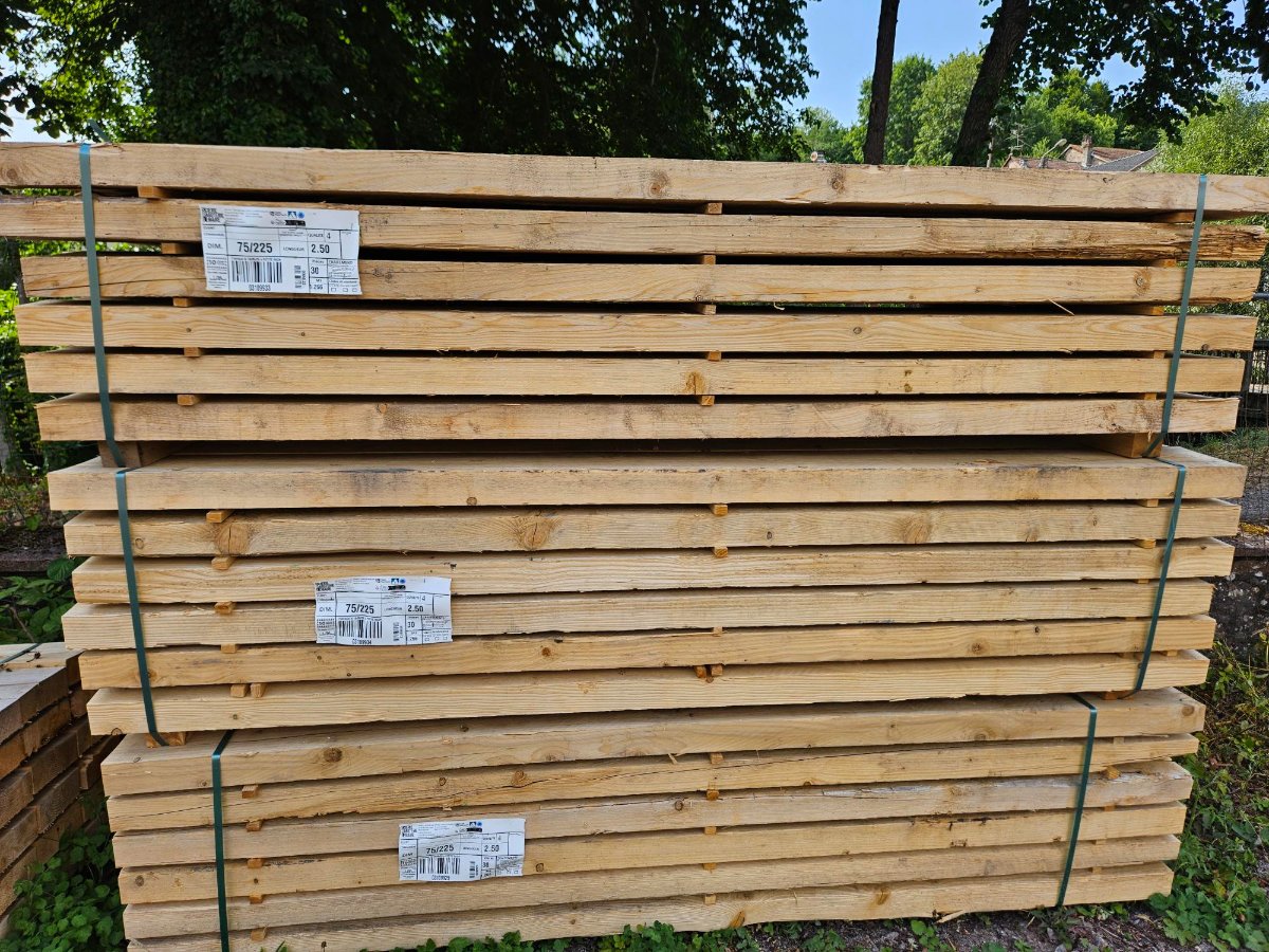 Sapin/épicéa – 75x225 mm - 2.5m - qualité choix 3 / 4 - emballage / coffrage – non traité