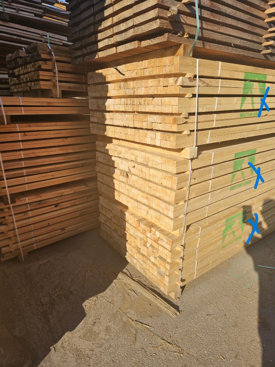 Sapin/épicéa – 38x38 mm - 3m - choix 2 – traité classe 2 jaune